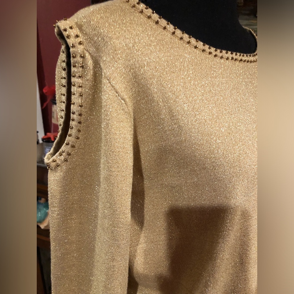 Gold Beaded Cold Shoulder Top